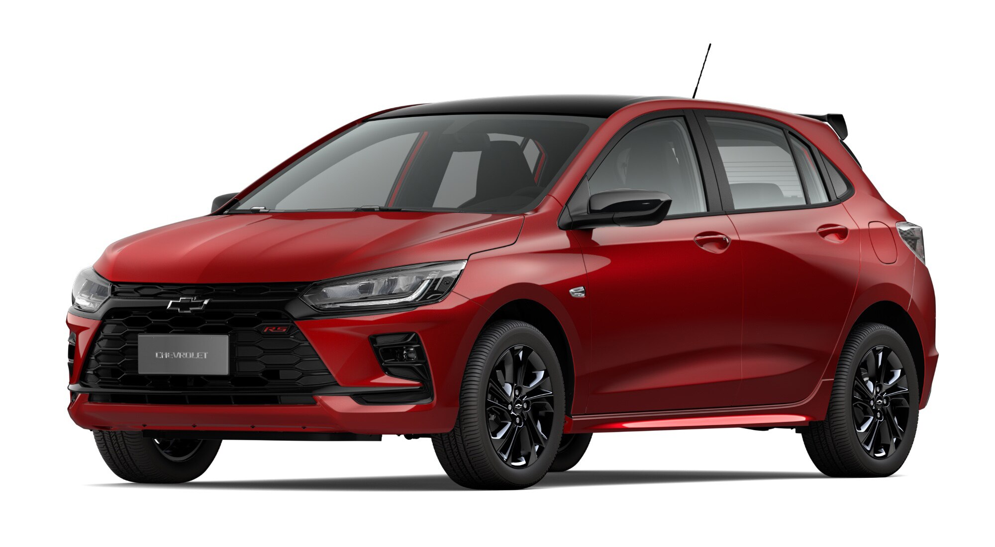 Carro Onix 2027 - Modelo RS Turbo AT na cor Vermelho Scarlet